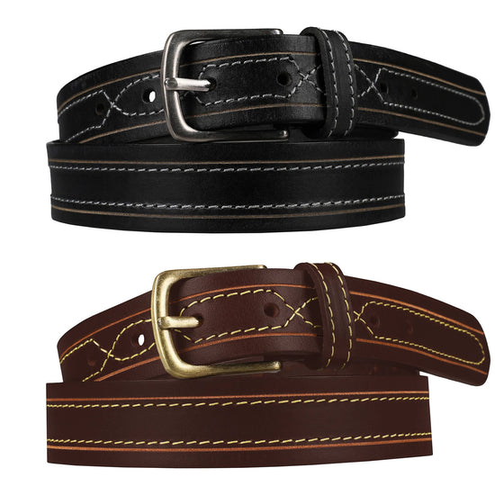 Outback Unisex Full Grain Leather Belt Contrast Stitch Stainless Steel - QHA UK