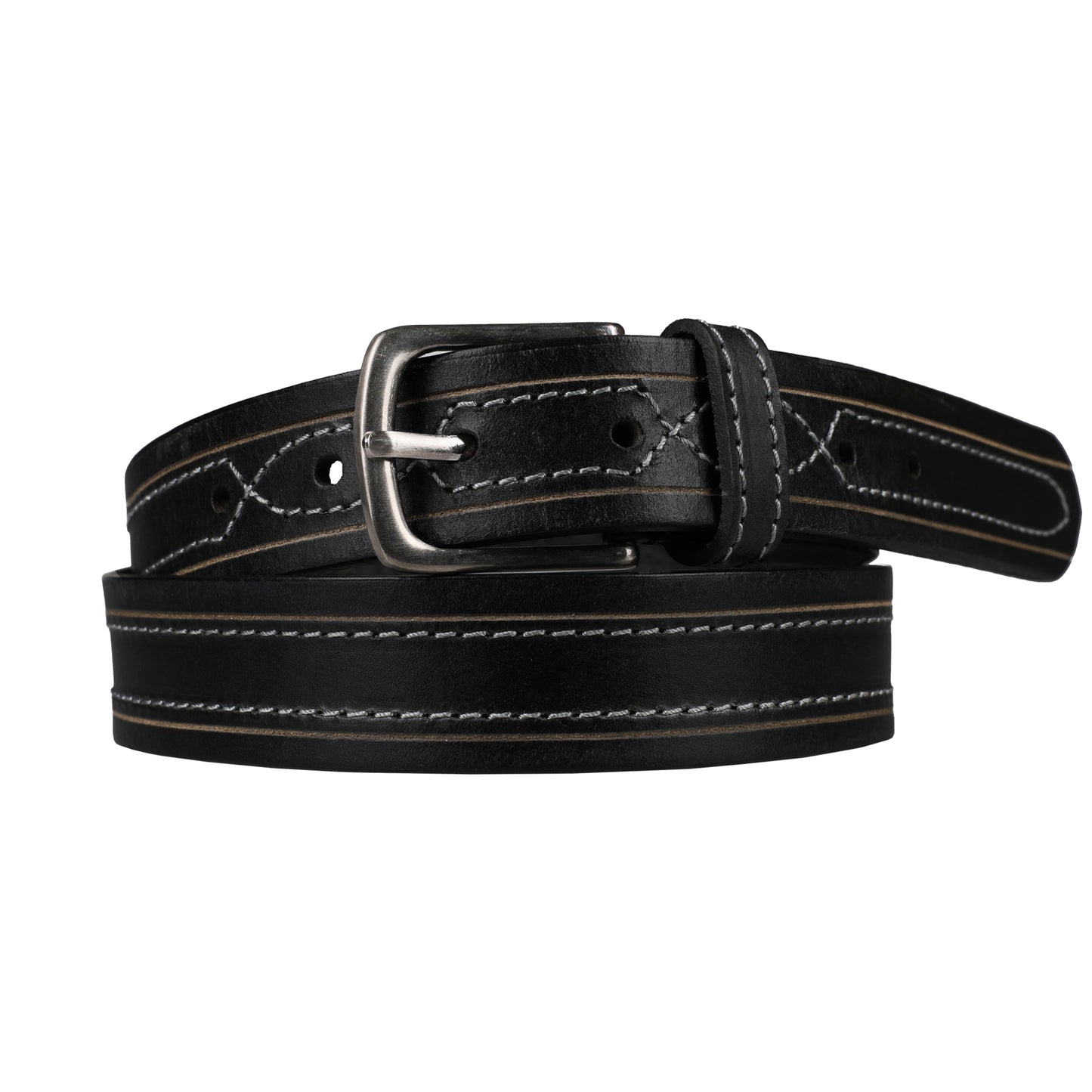 Outback Unisex Full Grain Leather Belt Contrast Stitch Stainless Steel - Texture Detail - QHA UK