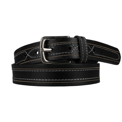 Outback Unisex Full Grain Leather Belt Contrast Stitch Stainless Steel - Texture Detail - QHA UK