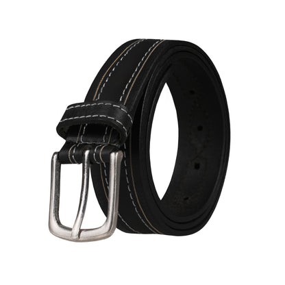 Outback Unisex Full Grain Leather Belt Contrast Stitch Stainless Steel - Buckle Detail - QHA UK