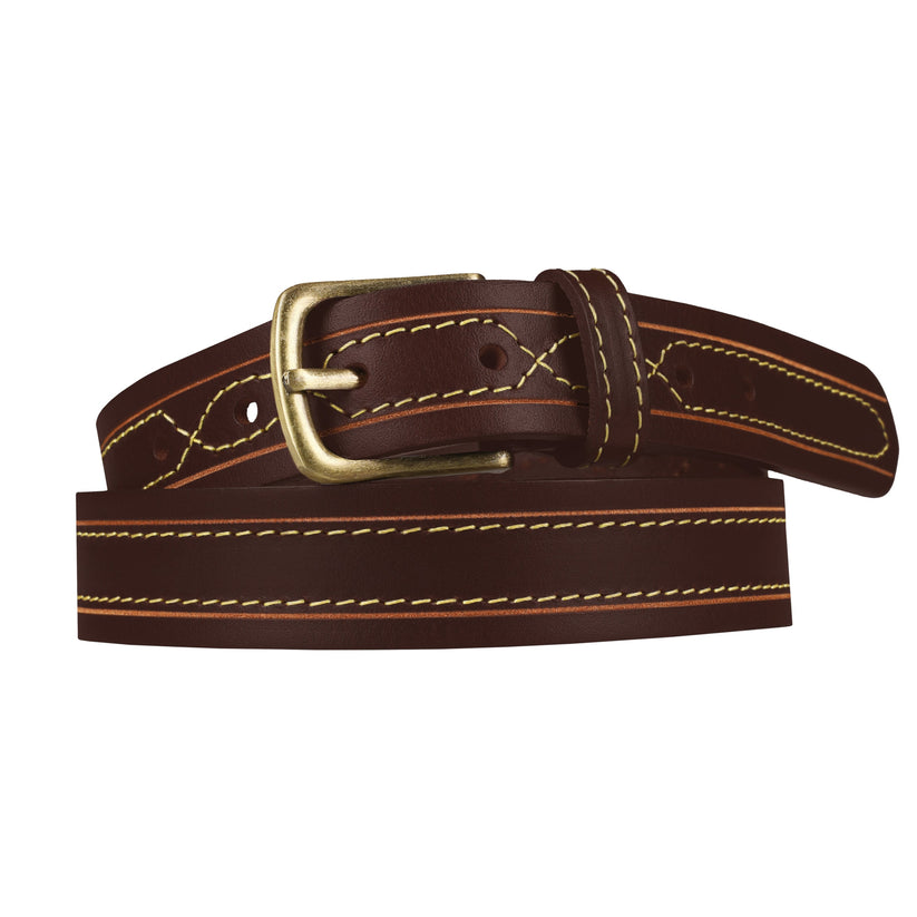 Outback Unisex Full Grain Leather Belt Contrast Stitch Stainless Steel - Texture Detail - QHA UK