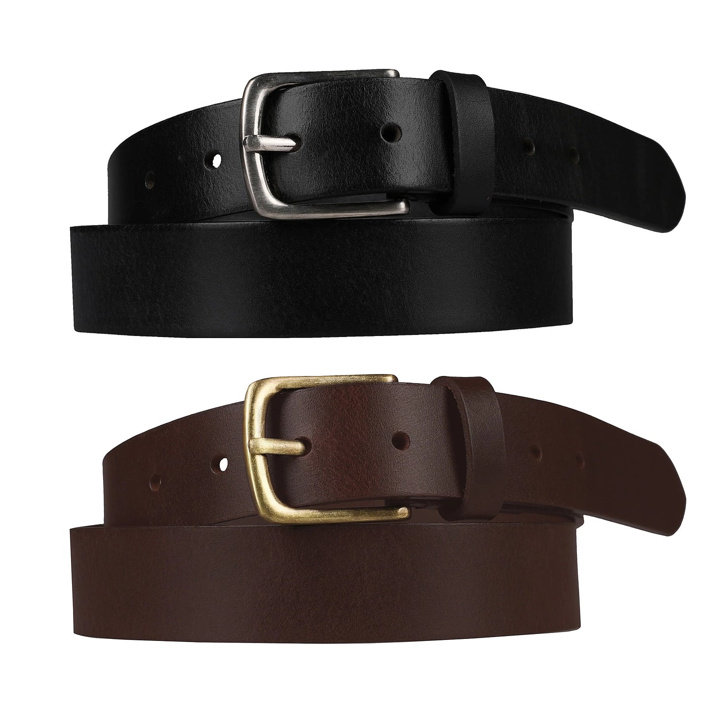 Outback Unisex Full Grain Leather Belt Round Buckle Stainless Steel Ca - QHA UK