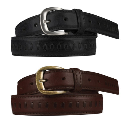 Outback Unisex Full Grain Leather Belt Straight Stitch Stainless Steel - QHA UK