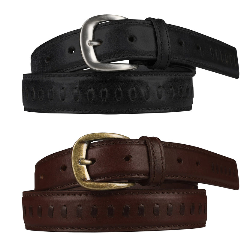 Outback Unisex Full Grain Leather Belt Straight Stitch Stainless Steel - QHA UK