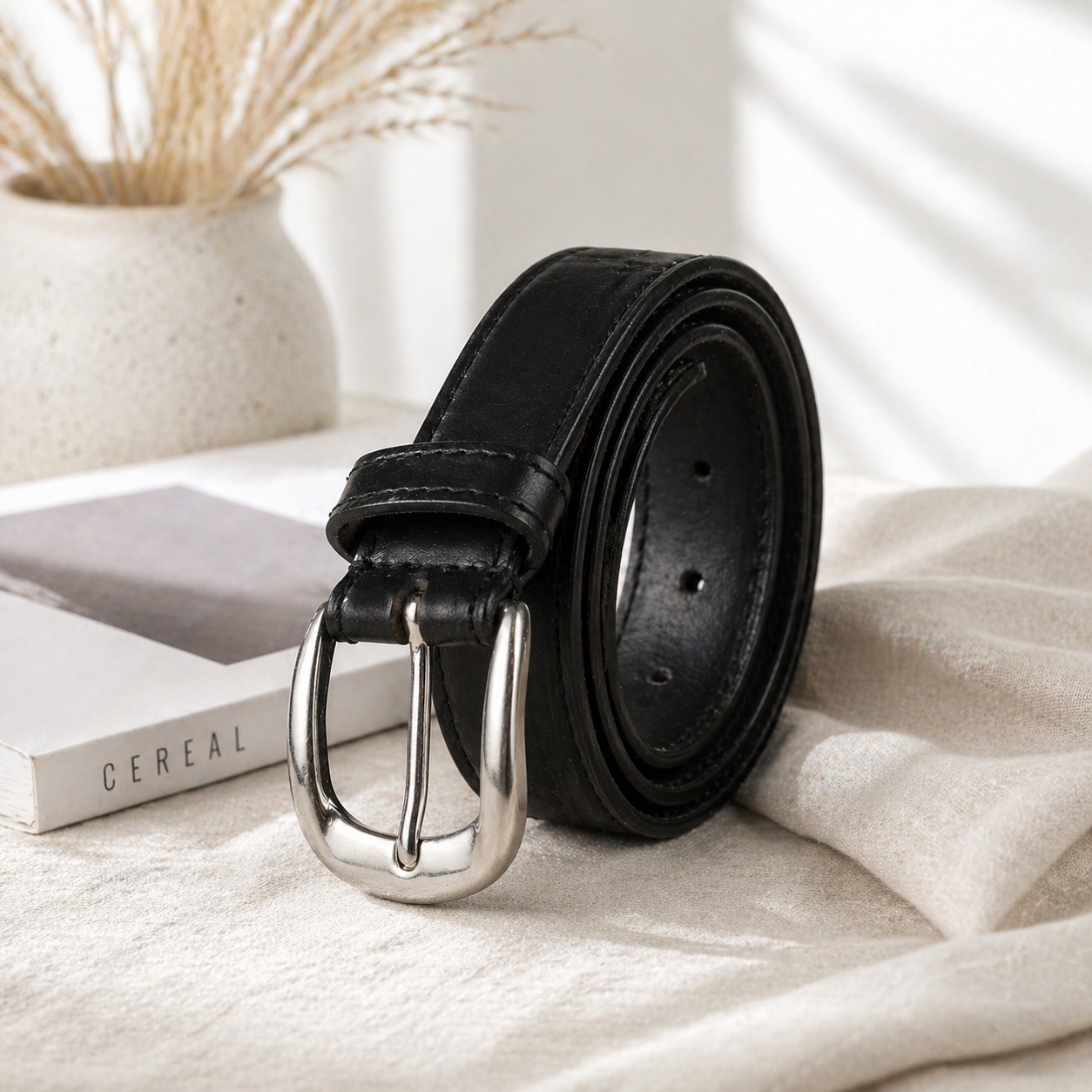 Outback Unisex Full Grain Leather Belt Straight Stitch Stainless Steel - Texture Detail - QHA UK