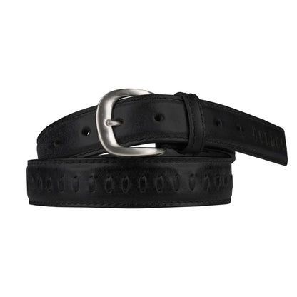 Outback Unisex Full Grain Leather Belt Straight Stitch Stainless Steel - Texture Detail - QHA UK