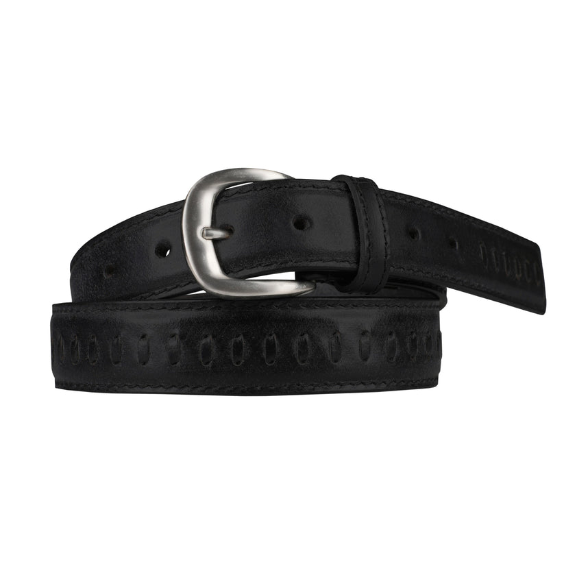 Outback Unisex Full Grain Leather Belt Straight Stitch Stainless Steel - Texture Detail - QHA UK