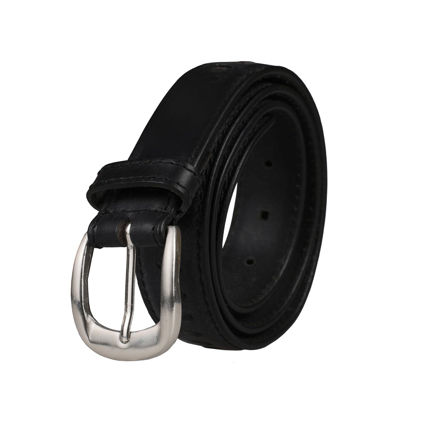Outback Unisex Full Grain Leather Belt Straight Stitch Stainless Steel - Buckle Detail - QHA UK