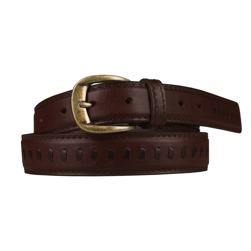 Outback Unisex Full Grain Leather Belt Straight Stitch Stainless Steel - Texture Detail - QHA UK