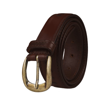 Outback Unisex Full Grain Leather Belt Straight Stitch Stainless Steel - Buckle Detail - QHA UK