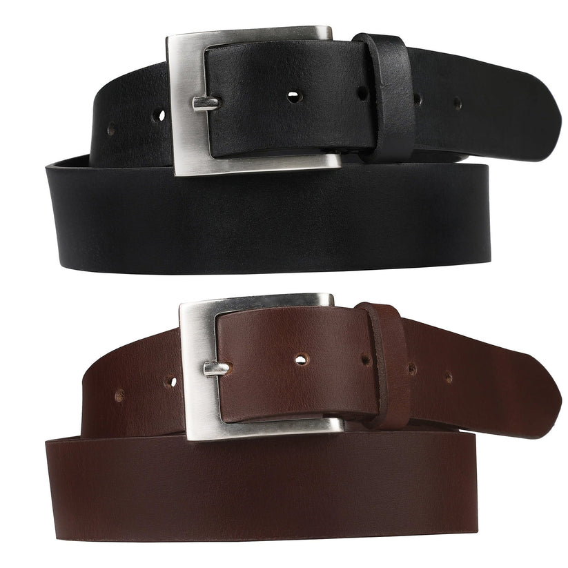 Outback Unisex Full Grain Leather Belt Square Buckle Stainless Steel C - QHA UK