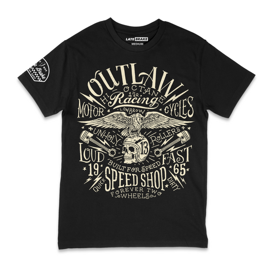 Late Brake Outlaw Eagle T-Shirt Cotton Car Enthusiast Tee 180gsm | - QHA UK