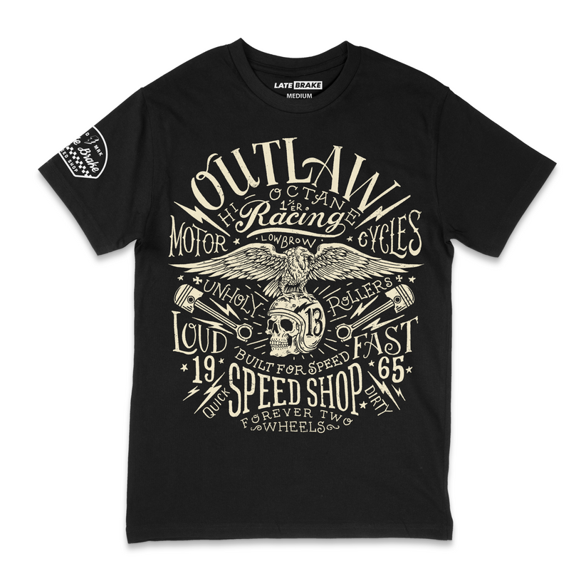 Late Brake Outlaw Eagle T-Shirt Cotton Car Enthusiast Tee 180gsm | - QHA UK