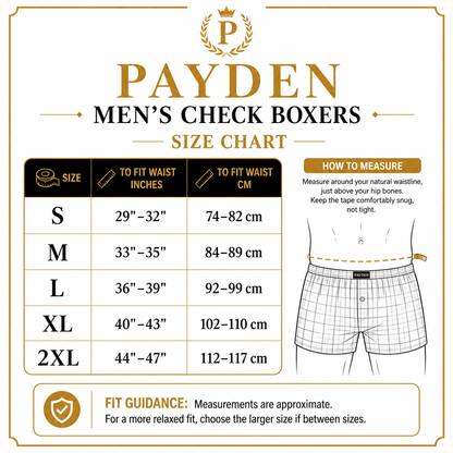 Payden Mens 3 Pack Check Boxer Shorts Cotton Rich Underwear S-2XL - QHA UK