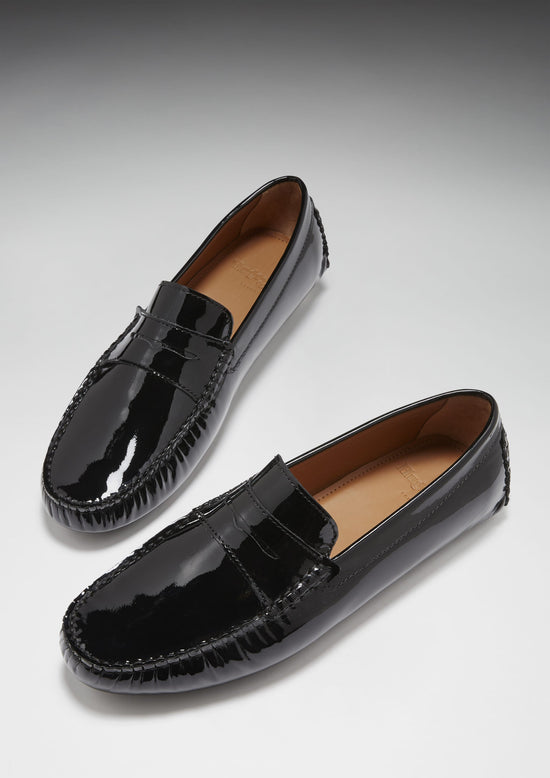 Hugs & Co Mens Penny Driving Loafers Black Patent Leather UK 7-14 - QHA UK