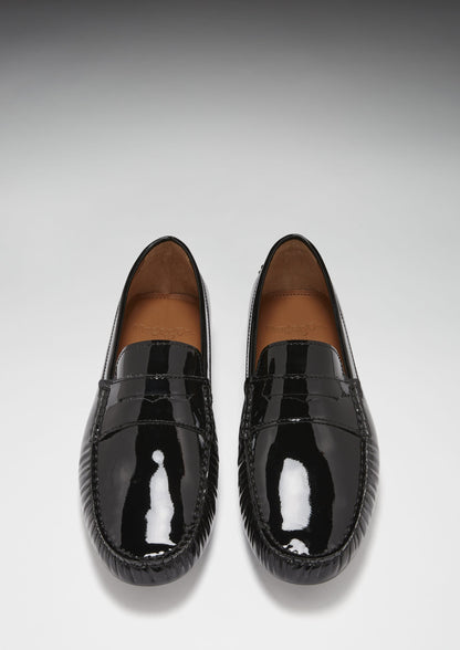 Hugs & Co Mens Penny Driving Loafers Black Patent Leather UK 7-14 - QHA UK