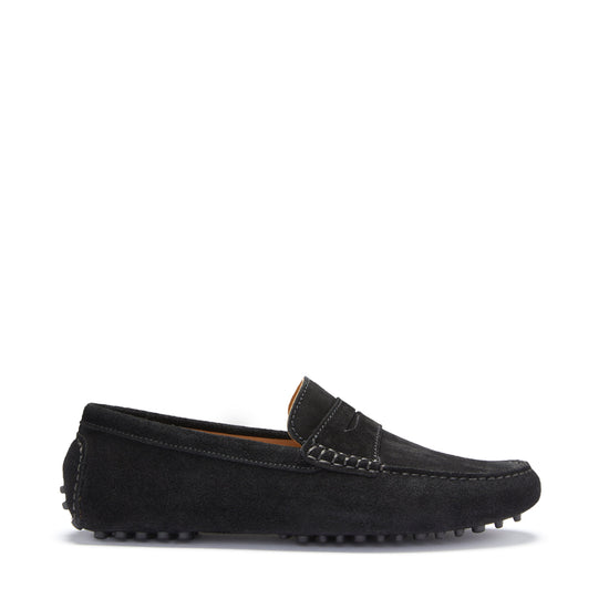 Hugs & Co Mens Penny Driving Loafers Black Suede UK 7-14 - QHA UK