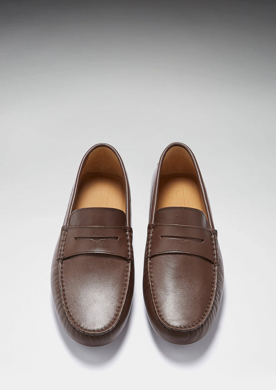 Hugs & Co Mens Penny Driving Loafers Brown Leather UK 7-14 - QHA UK