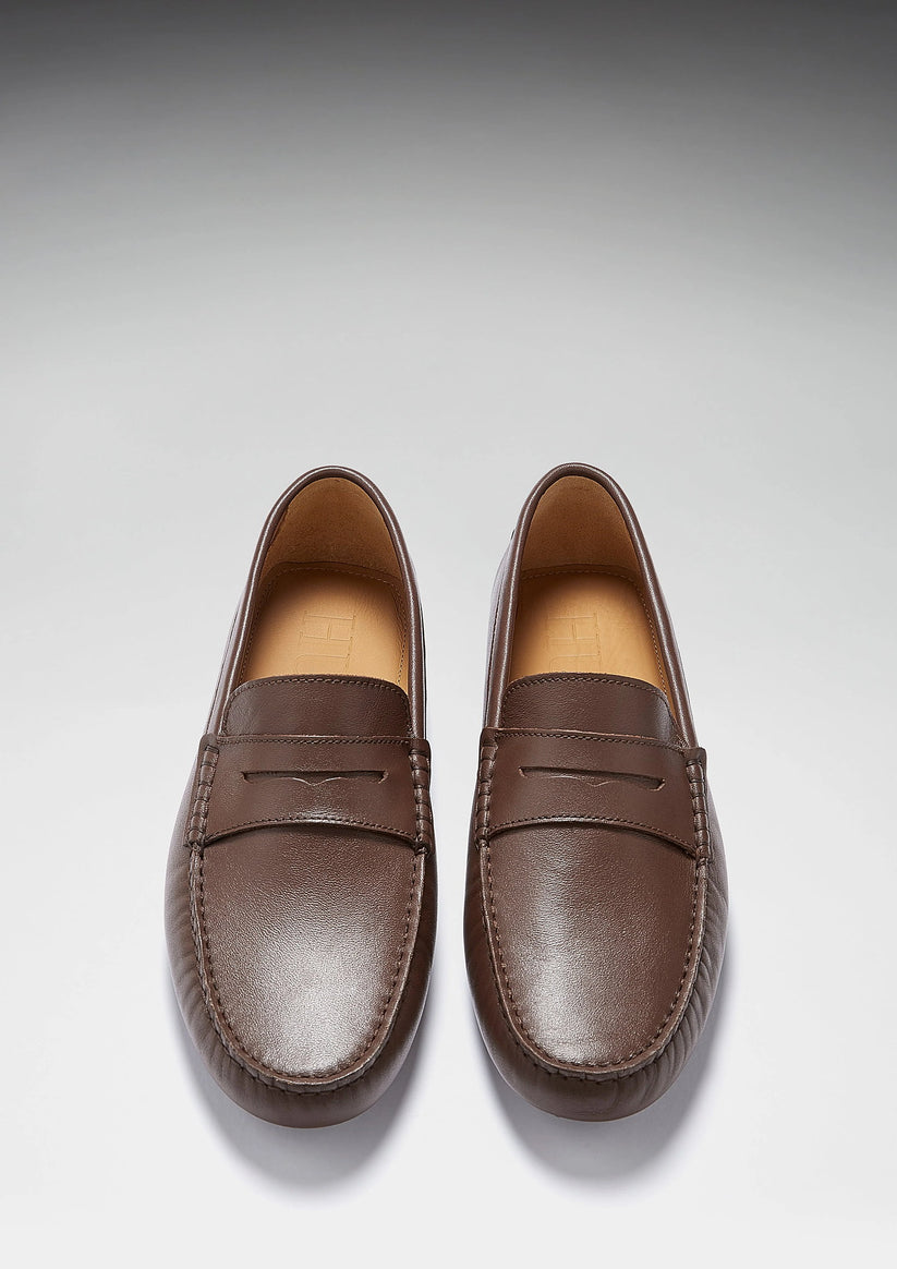 Hugs & Co Mens Penny Driving Loafers Brown Leather UK 7-14 - QHA UK