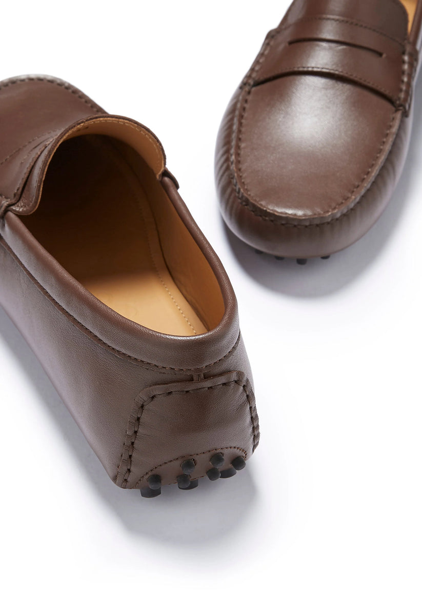 Hugs & Co Mens Penny Driving Loafers Brown Leather UK 7-14 - QHA UK