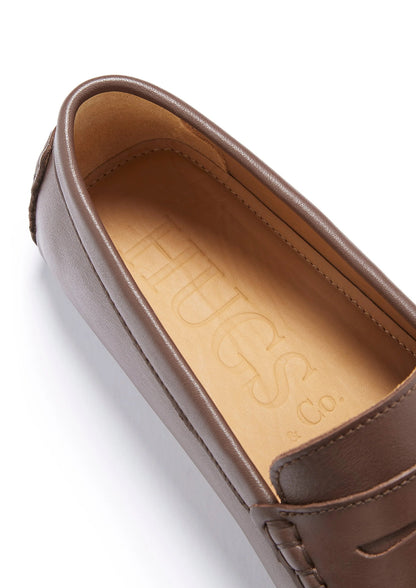 Hugs & Co Mens Penny Driving Loafers Brown Leather UK 7-14 - QHA UK