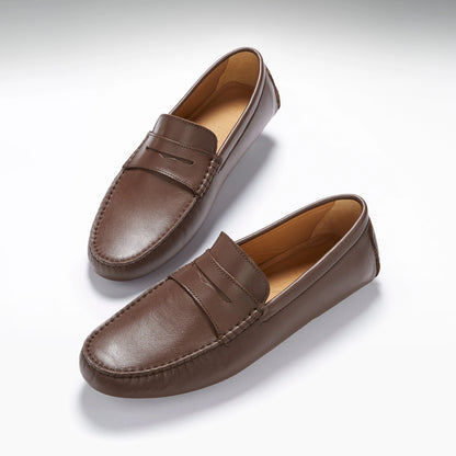 Hugs & Co Mens Penny Driving Loafers Brown Leather UK 7-14 - QHA UK