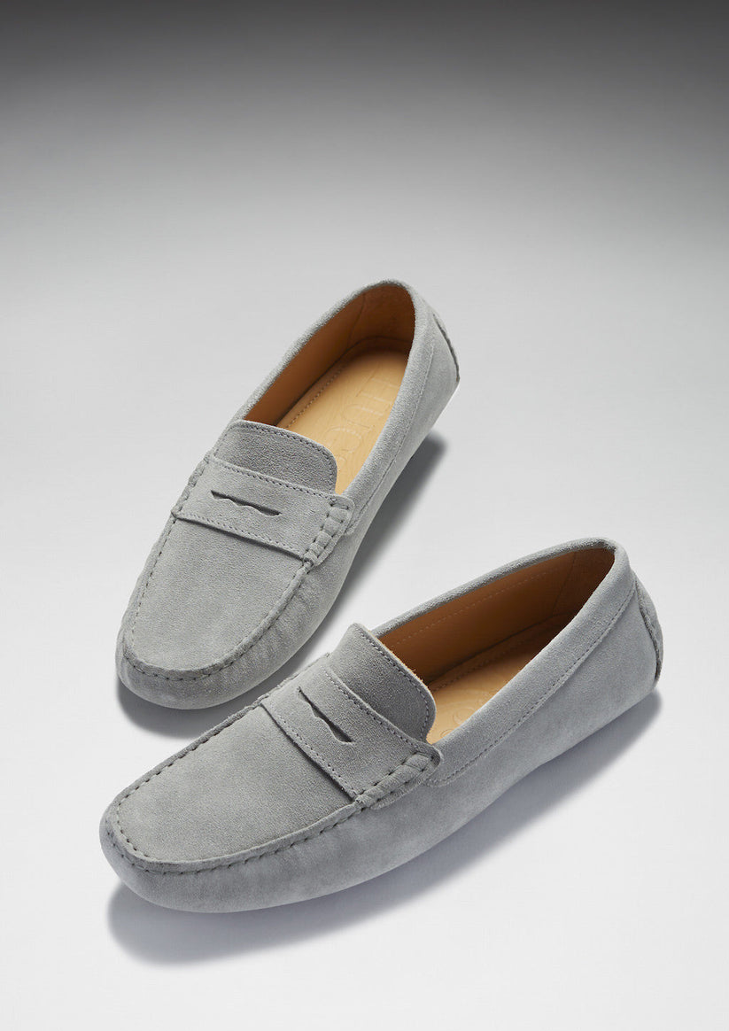Hugs & Co Mens Penny Driving Loafers Dove Grey Suede UK 7-14 - QHA UK