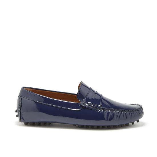 Hugs & Co Mens Penny Driving Loafers Navy Blue Patent Leather UK 7-14 - QHA UK