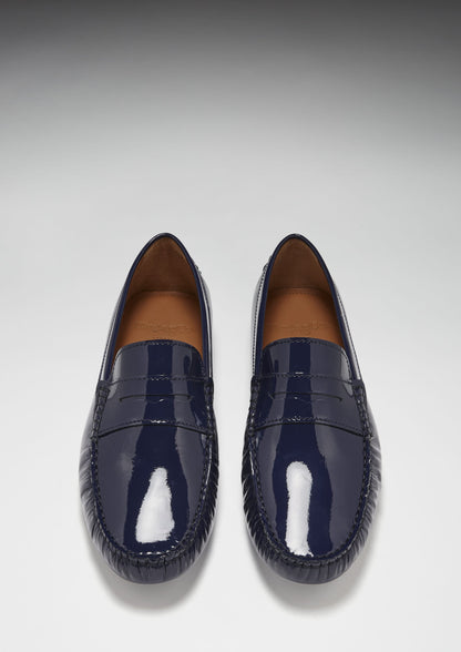 Hugs & Co Mens Penny Driving Loafers Navy Blue Patent Leather UK 7-14 - QHA UK