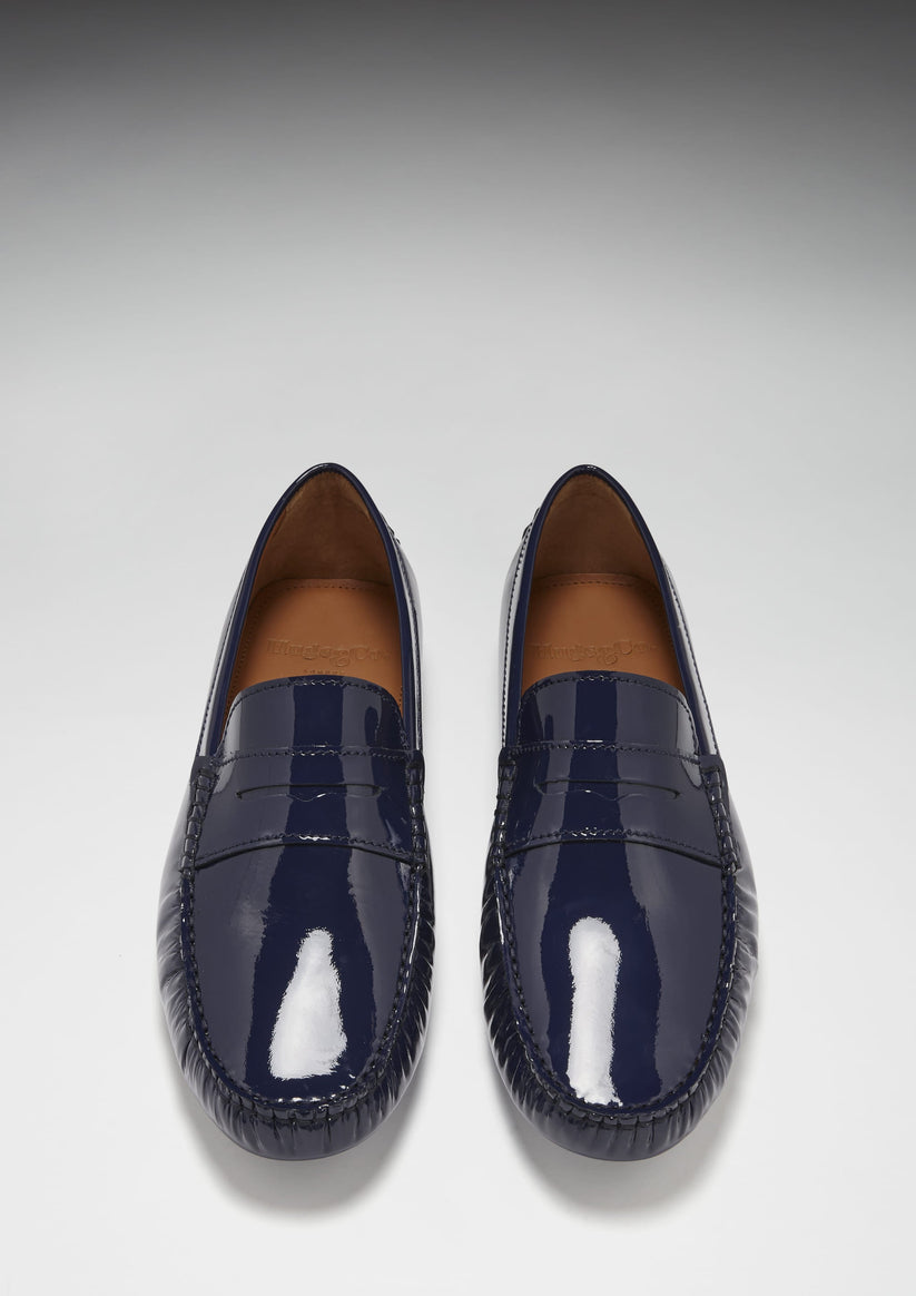 Hugs & Co Mens Penny Driving Loafers Navy Blue Patent Leather UK 7-14 - QHA UK