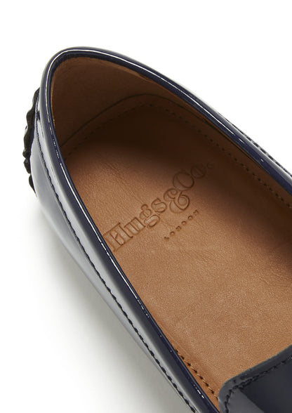 Hugs & Co Mens Penny Driving Loafers Navy Blue Patent Leather UK 7-14 - QHA UK