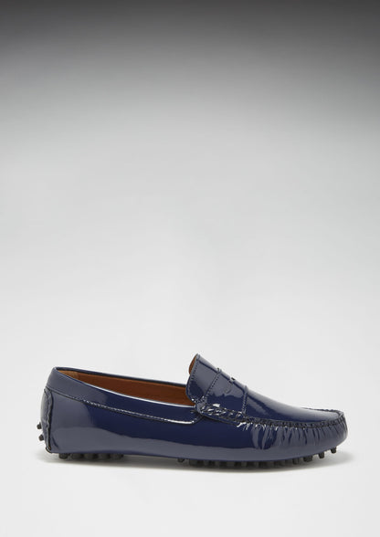 Hugs & Co Mens Penny Driving Loafers Navy Blue Patent Leather UK 7-14 - QHA UK