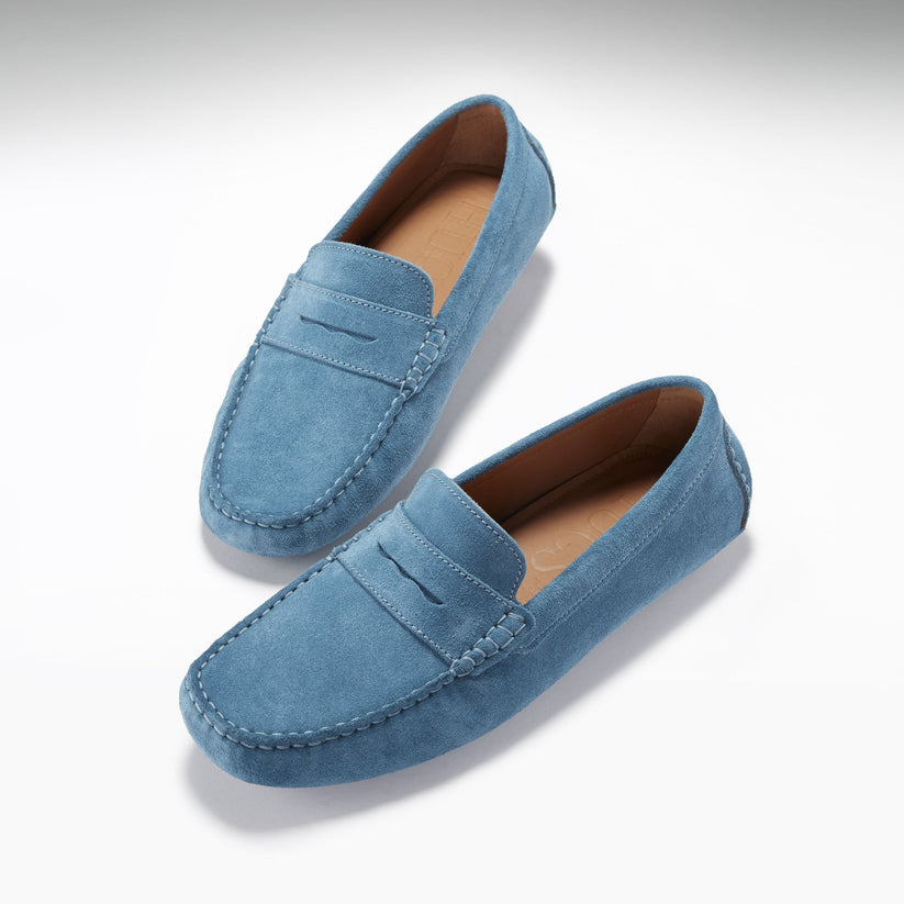 Hugs & Co Mens Penny Driving Loafers Petrol Blue Suede UK 7-14 - QHA UK