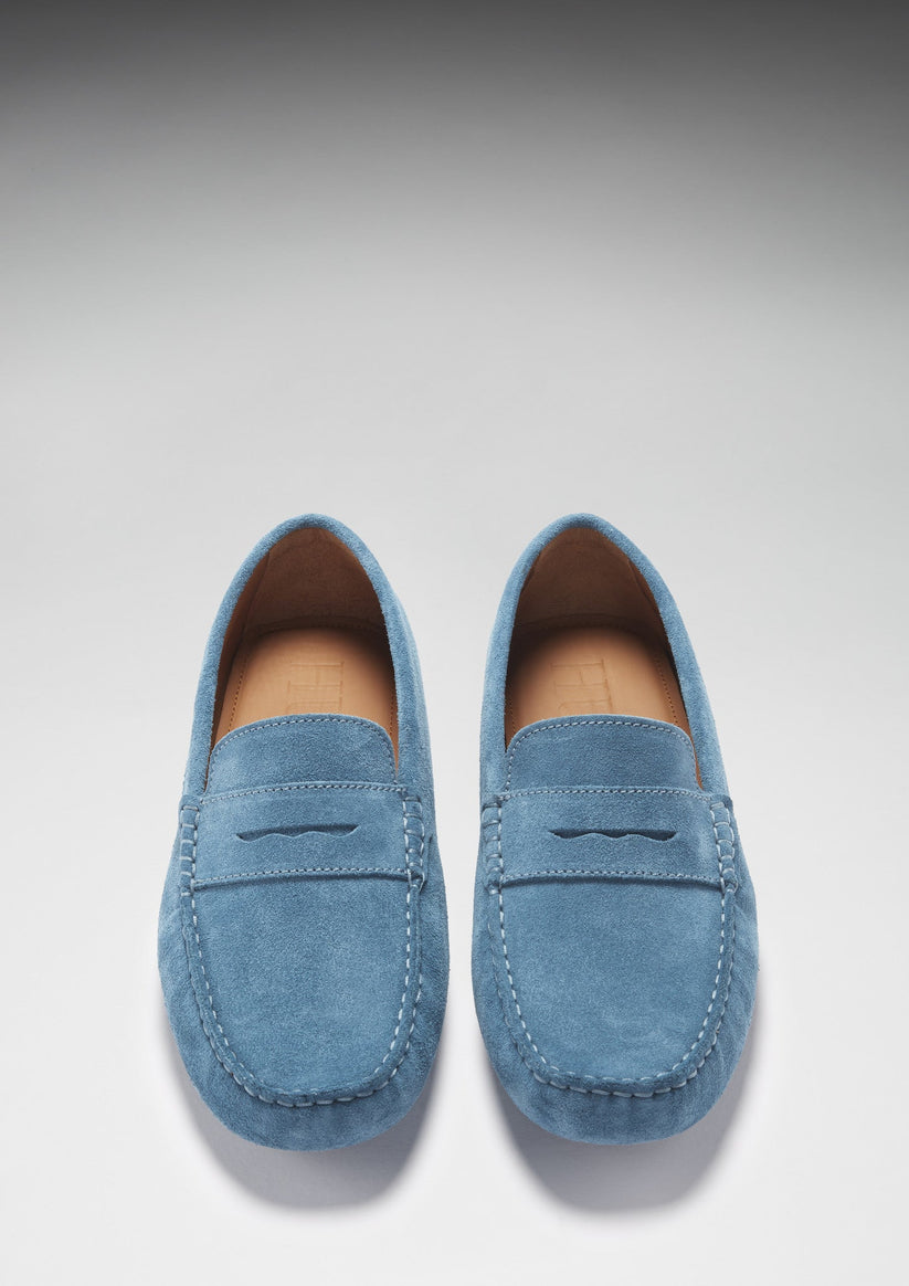Hugs & Co Mens Penny Driving Loafers Petrol Blue Suede UK 7-14 - QHA UK