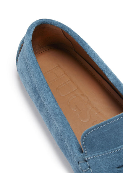 Hugs & Co Mens Penny Driving Loafers Petrol Blue Suede UK 7-14 - QHA UK