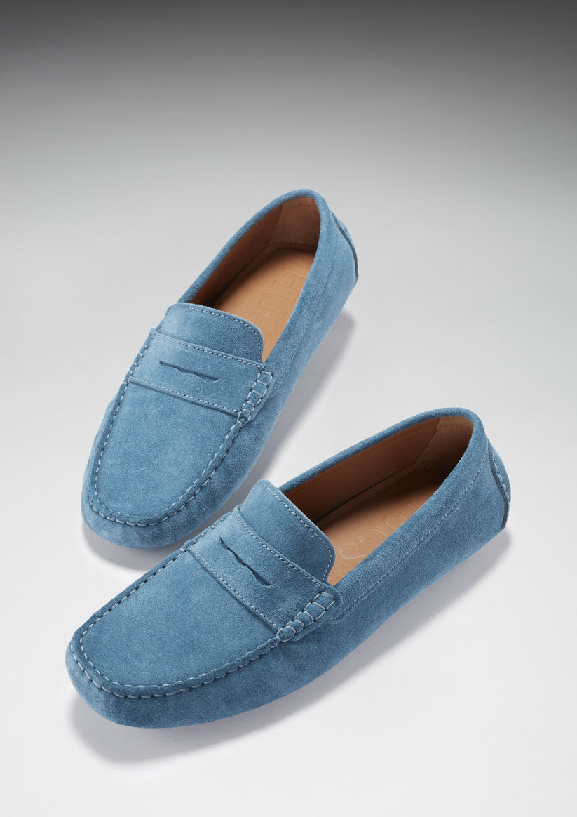 Hugs & Co Mens Penny Driving Loafers Petrol Blue Suede UK 7-14 - QHA UK
