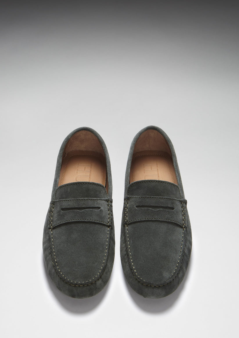 Hugs & Co Mens Penny Driving Loafers Racing Green Suede UK 7-14 - QHA UK
