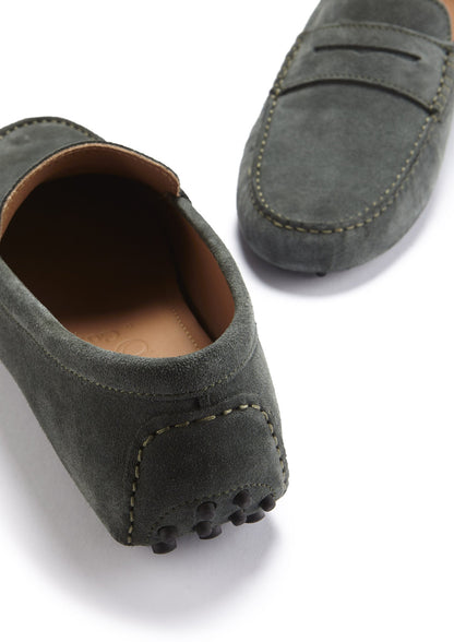 Hugs & Co Mens Penny Driving Loafers Racing Green Suede UK 7-14 - QHA UK