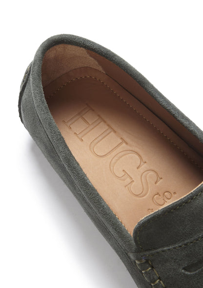 Hugs & Co Mens Penny Driving Loafers Racing Green Suede UK 7-14 - QHA UK