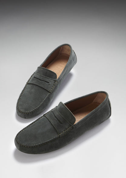 Hugs & Co Mens Penny Driving Loafers Racing Green Suede UK 7-14 - QHA UK