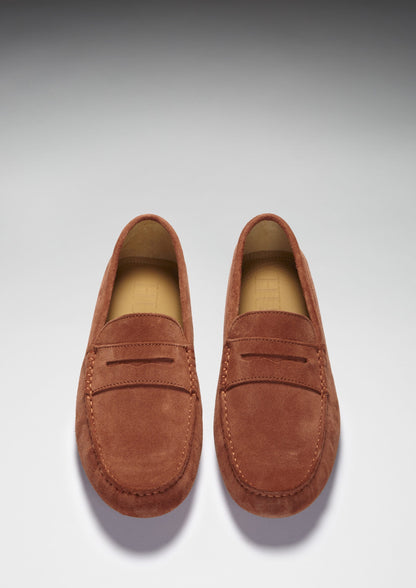 Hugs & Co Mens Penny Driving Loafers Rust Suede UK 7-14 - QHA UK