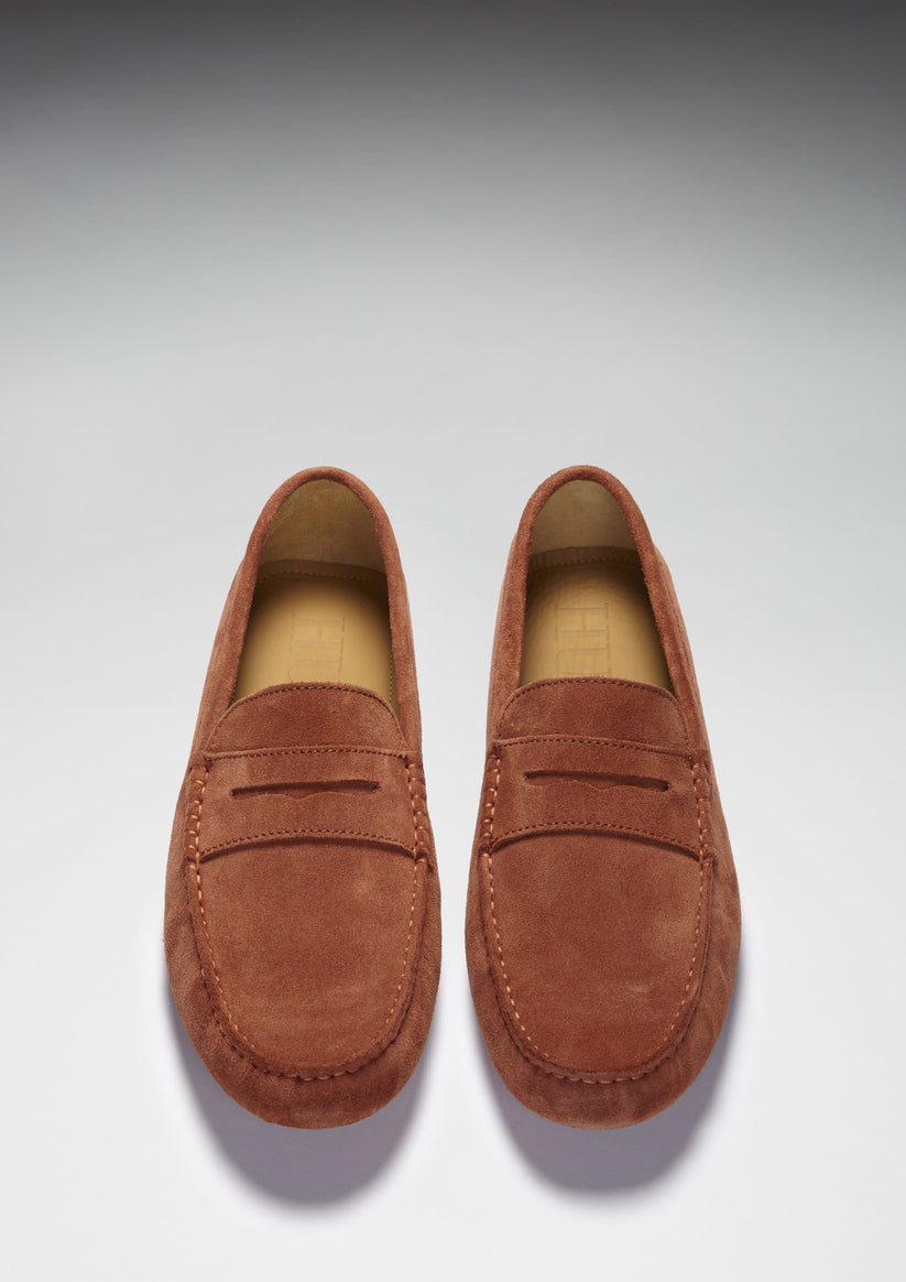 Hugs & Co Mens Penny Driving Loafers Rust Suede UK 7-14 - QHA UK