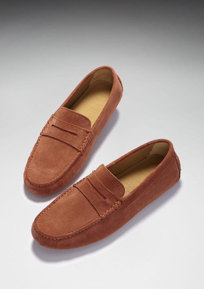 Hugs & Co Mens Penny Driving Loafers Rust Suede UK 7-14 - QHA UK