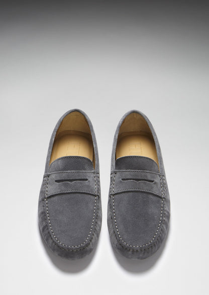 Hugs & Co Mens Penny Driving Loafers Slate Grey Suede UK 7-14 - QHA UK