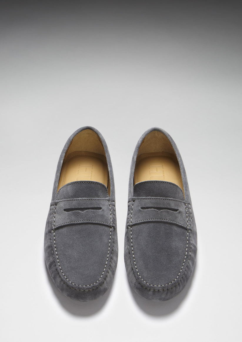 Hugs & Co Mens Penny Driving Loafers Slate Grey Suede UK 7-14 - QHA UK