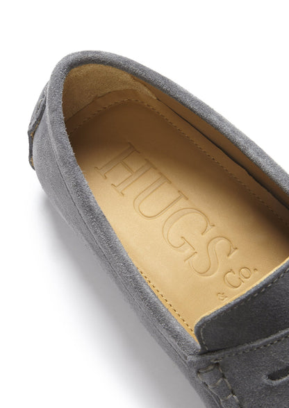 Hugs & Co Mens Penny Driving Loafers Slate Grey Suede UK 7-14 - QHA UK