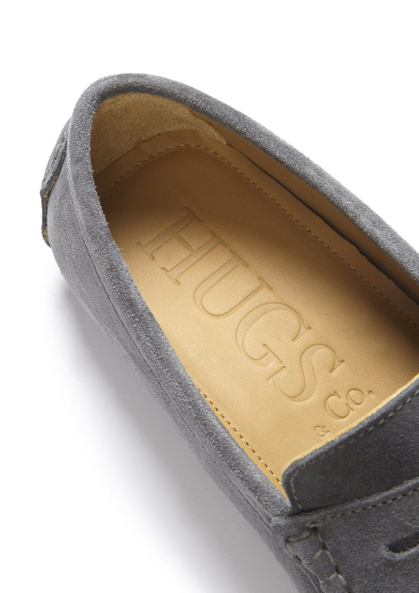 Hugs & Co Mens Penny Driving Loafers Slate Grey Suede UK 7-14 - QHA UK