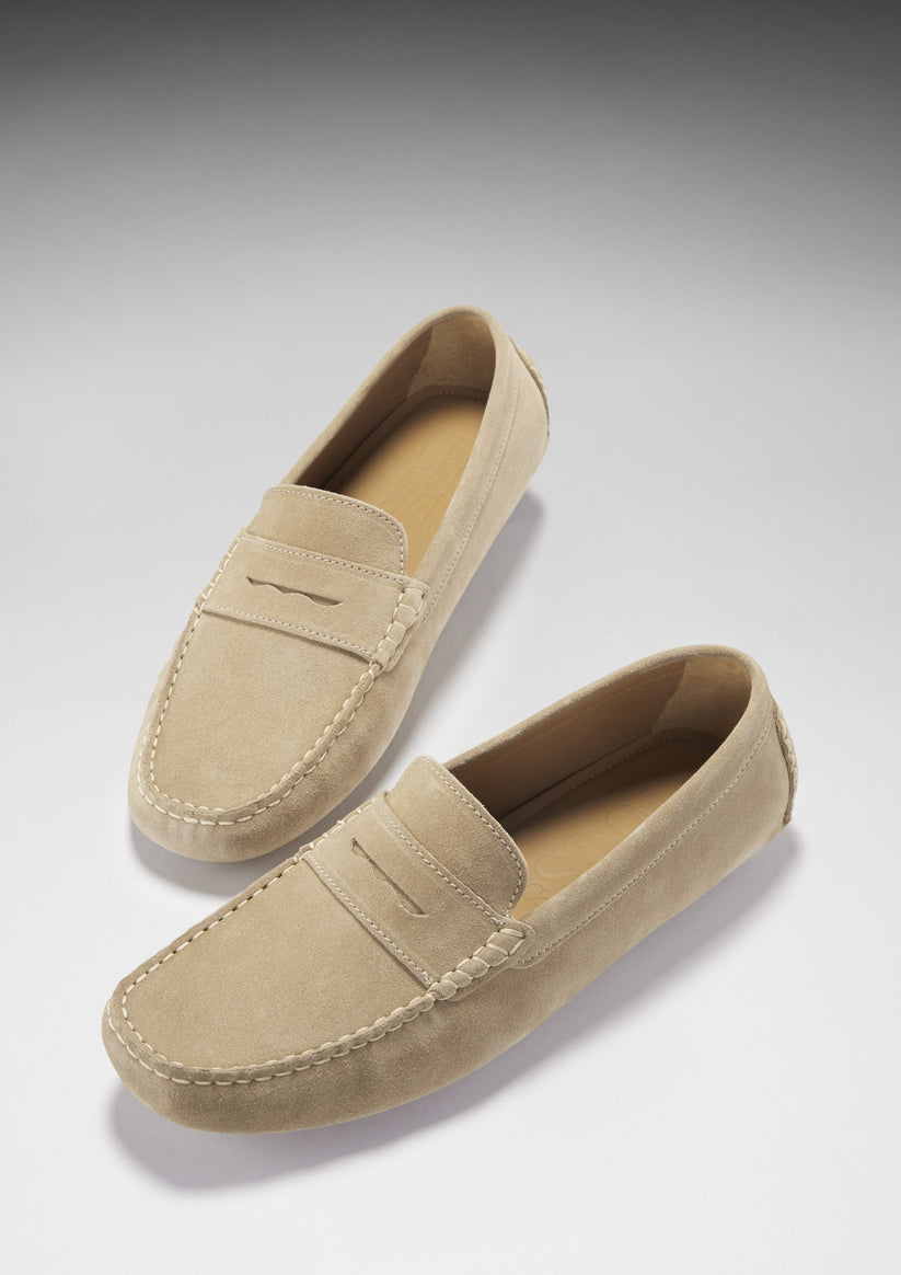Hugs & Co Mens Penny Driving Loafers Taupe Suede UK 7-14 - QHA UK
