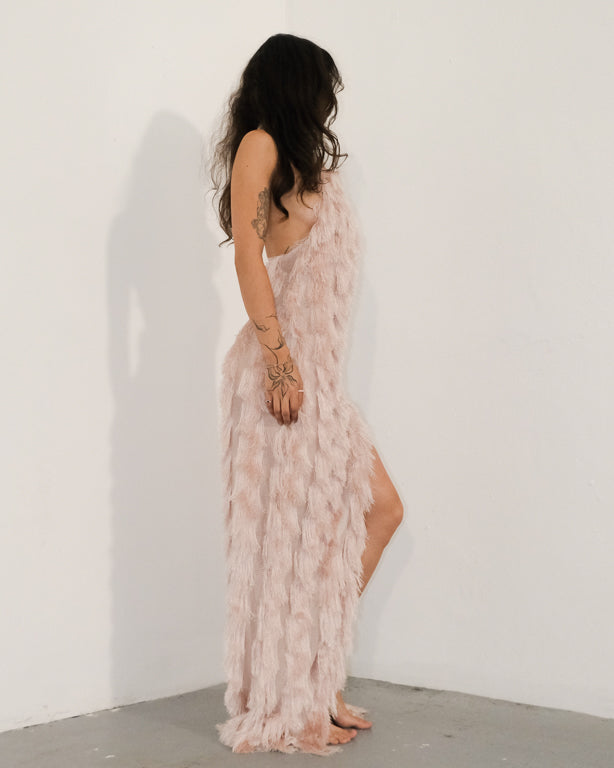 Ensogirl Pink Fringe Mesh Backless Halter Maxi Dress | Sizes 4–18 | QHA UK - QHA UK