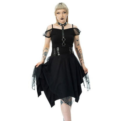 Poizen Industries Gothic Mini Dress Banshee Cold Shoulder Mesh - QHA UK
